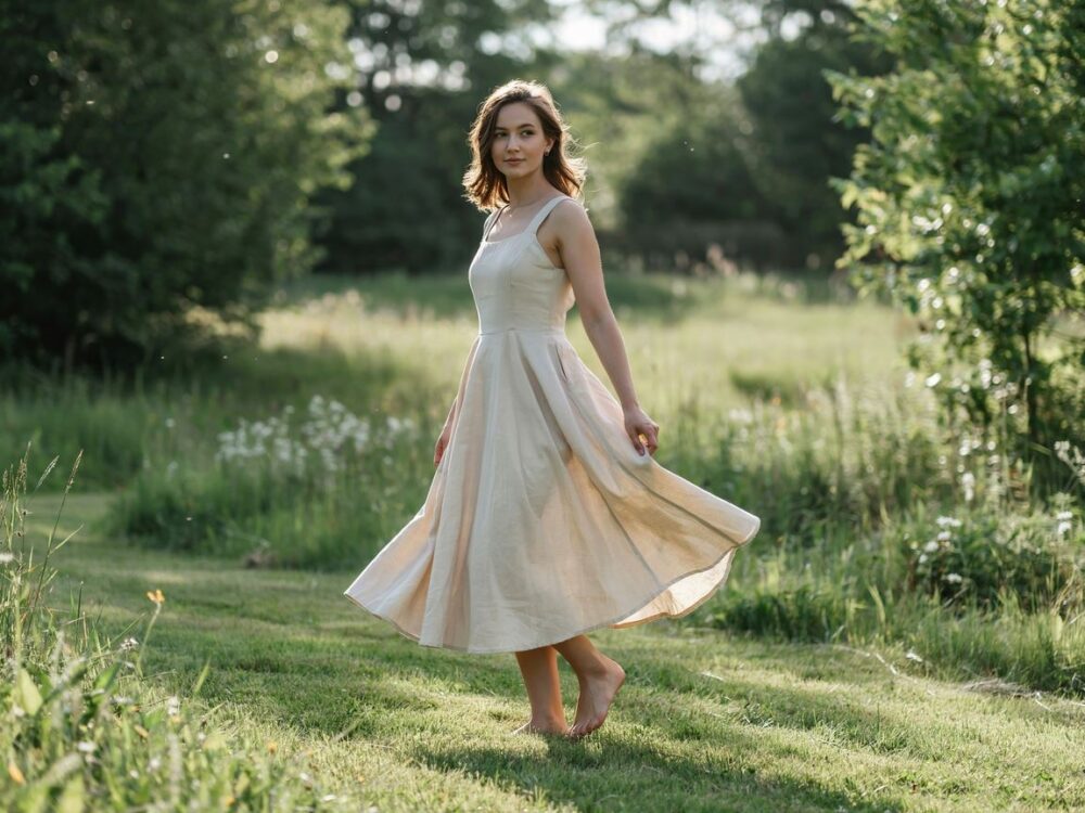 modna sukienka z rozkloszowanym dołem