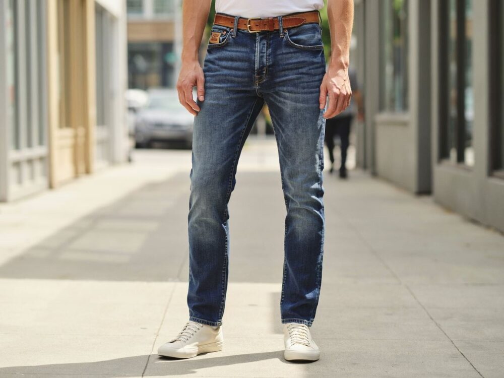 modne spodnie jeansowe na modelce